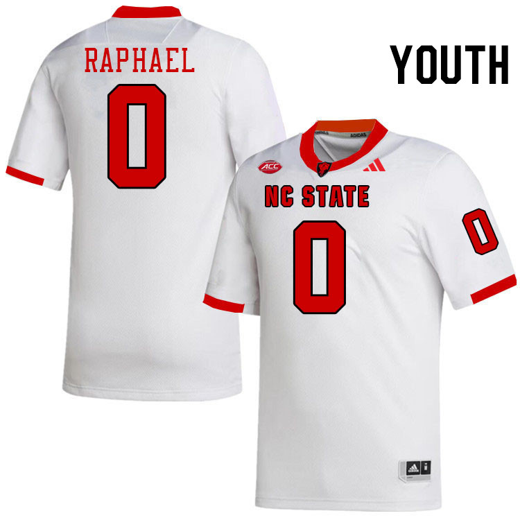 Youth #0 Kendrick Raphael NC State Wolfpack College Football Jerseys Stitched-White